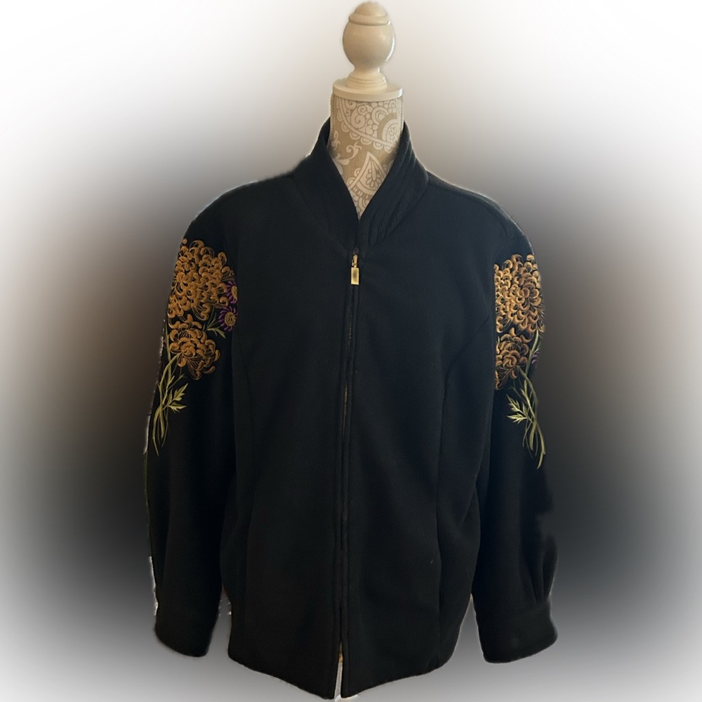 Bob Mackie Black Bomber Jacket with Gold Embroidery 1X